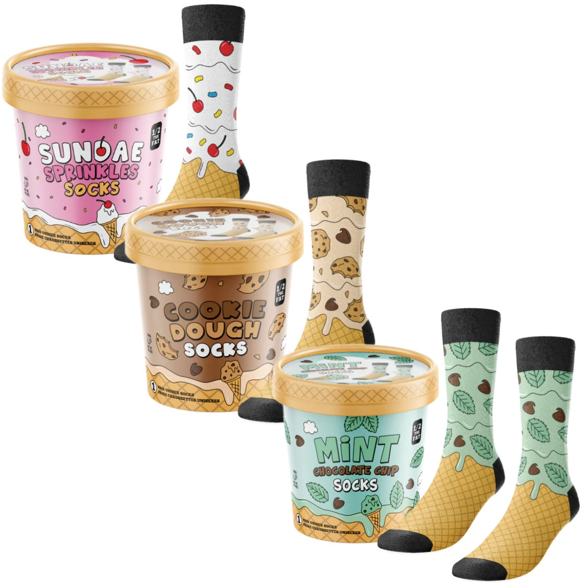 Ice Cream Socks (Mint, Cookie Dough, Sundae)